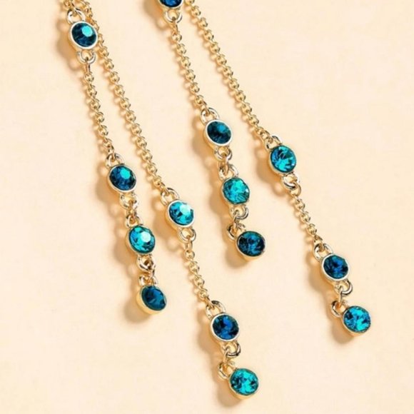 925 Silver Long Multi Chain Dangling Stars In The Sky Earrings - Picture 2 of 5